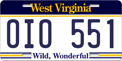 WV license plate OIO551
