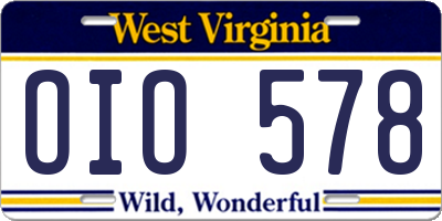 WV license plate OIO578