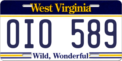 WV license plate OIO589