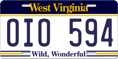 WV license plate OIO594