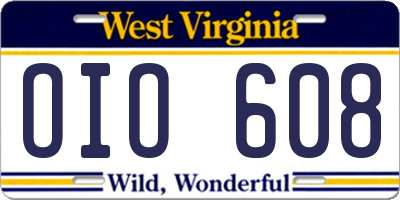 WV license plate OIO608