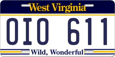 WV license plate OIO611