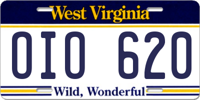 WV license plate OIO620