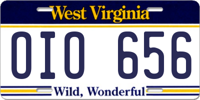 WV license plate OIO656