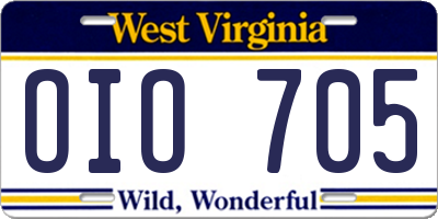 WV license plate OIO705