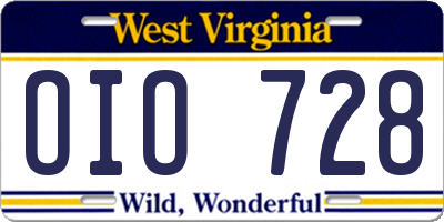 WV license plate OIO728