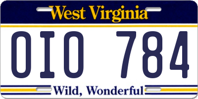 WV license plate OIO784