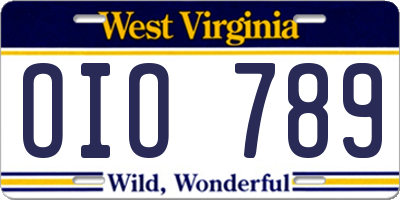 WV license plate OIO789