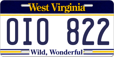 WV license plate OIO822