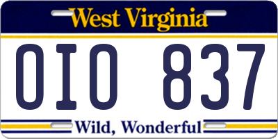 WV license plate OIO837