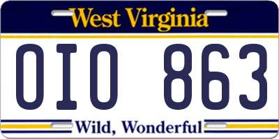WV license plate OIO863