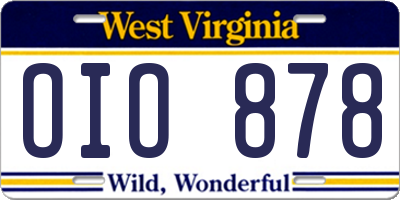 WV license plate OIO878