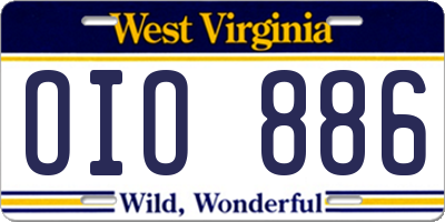 WV license plate OIO886