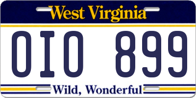 WV license plate OIO899
