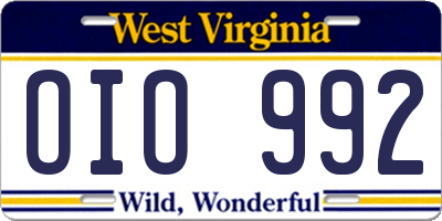 WV license plate OIO992
