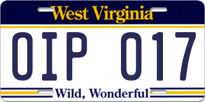 WV license plate OIP017