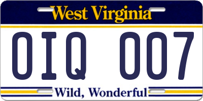 WV license plate OIQ007
