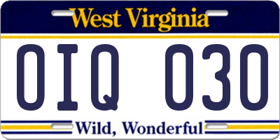 WV license plate OIQ030