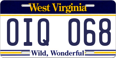 WV license plate OIQ068