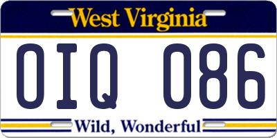 WV license plate OIQ086
