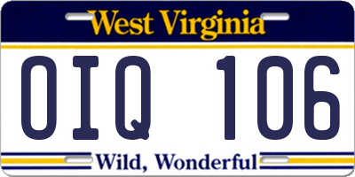 WV license plate OIQ106