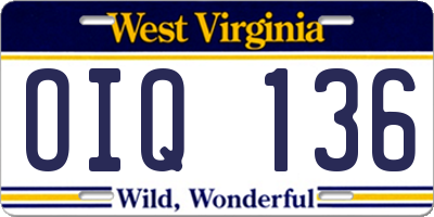 WV license plate OIQ136