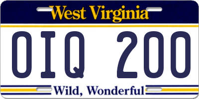 WV license plate OIQ200