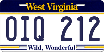 WV license plate OIQ212