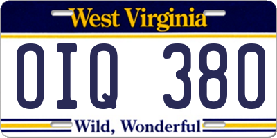 WV license plate OIQ380