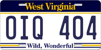 WV license plate OIQ404