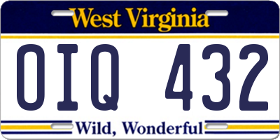 WV license plate OIQ432
