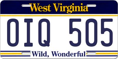WV license plate OIQ505