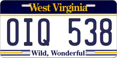 WV license plate OIQ538