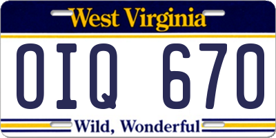 WV license plate OIQ670
