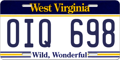 WV license plate OIQ698