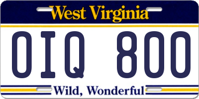 WV license plate OIQ800