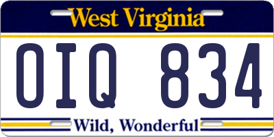 WV license plate OIQ834