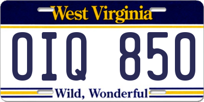 WV license plate OIQ850