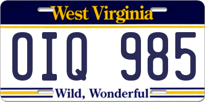 WV license plate OIQ985
