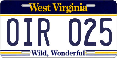 WV license plate OIR025