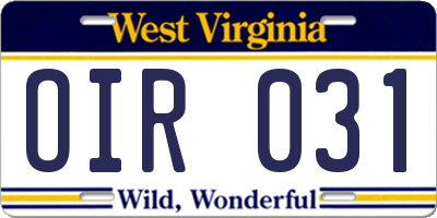 WV license plate OIR031