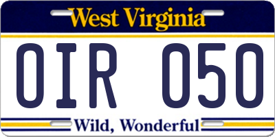 WV license plate OIR050