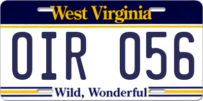 WV license plate OIR056
