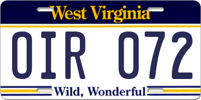 WV license plate OIR072