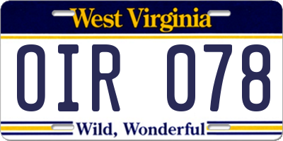 WV license plate OIR078
