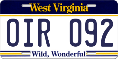WV license plate OIR092