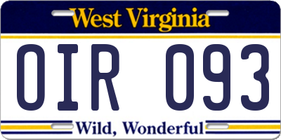 WV license plate OIR093