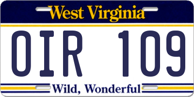 WV license plate OIR109