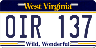 WV license plate OIR137