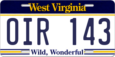 WV license plate OIR143